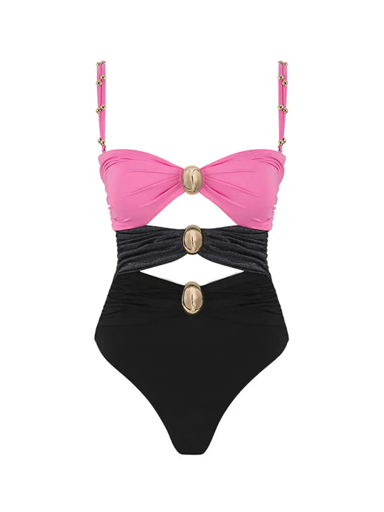 Morandi Colorblock High-Waist Swimsuit Set