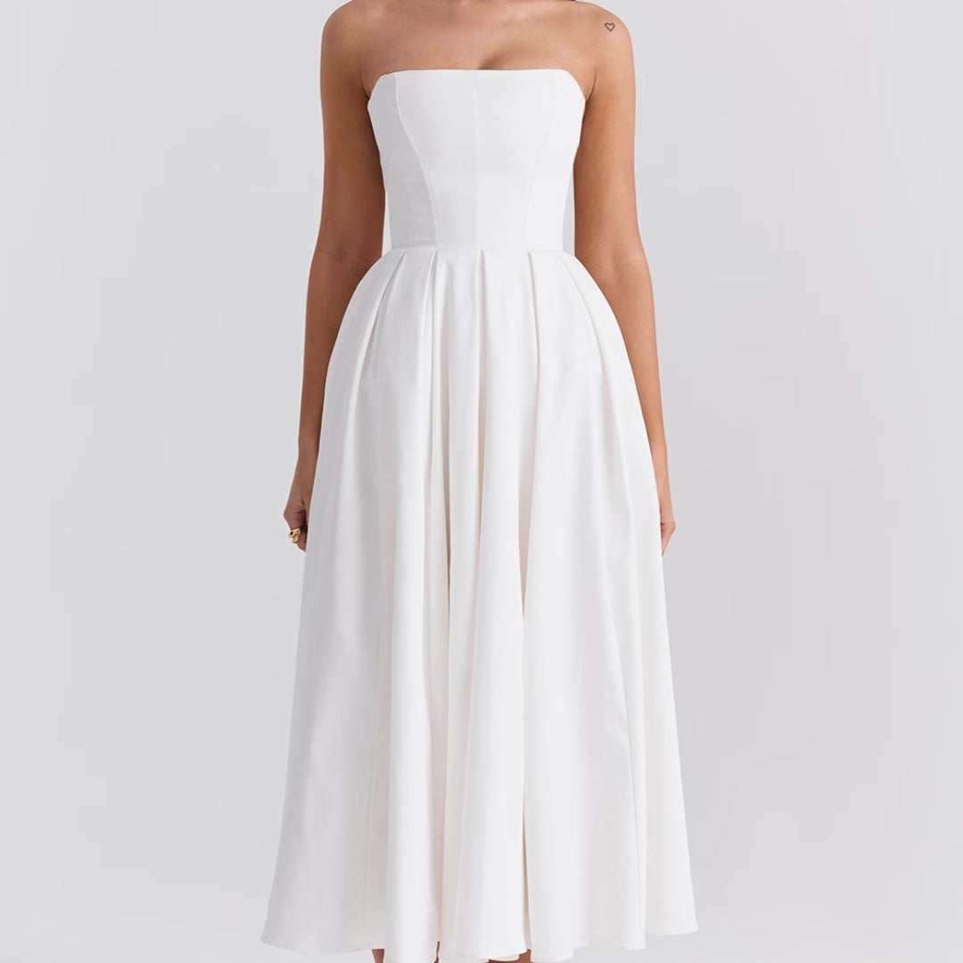 White Strapless Midi Sundress