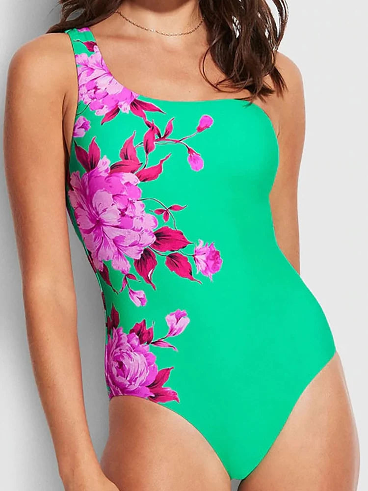 One-Shoulder Printed Monokini Set