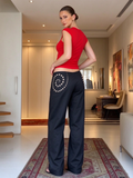 Low-Rise Studded Wide-Leg Pants