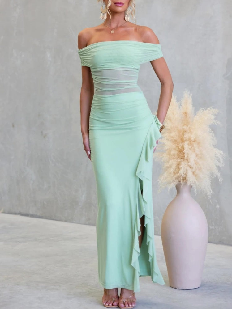 Slit  Sheer Bodycon Maxi Dress