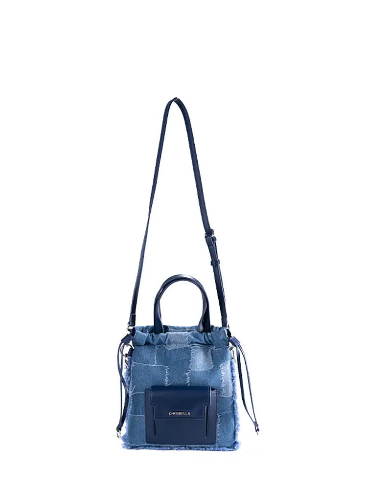 Denim Patchwork Lucky Bucket Crossbody Tote