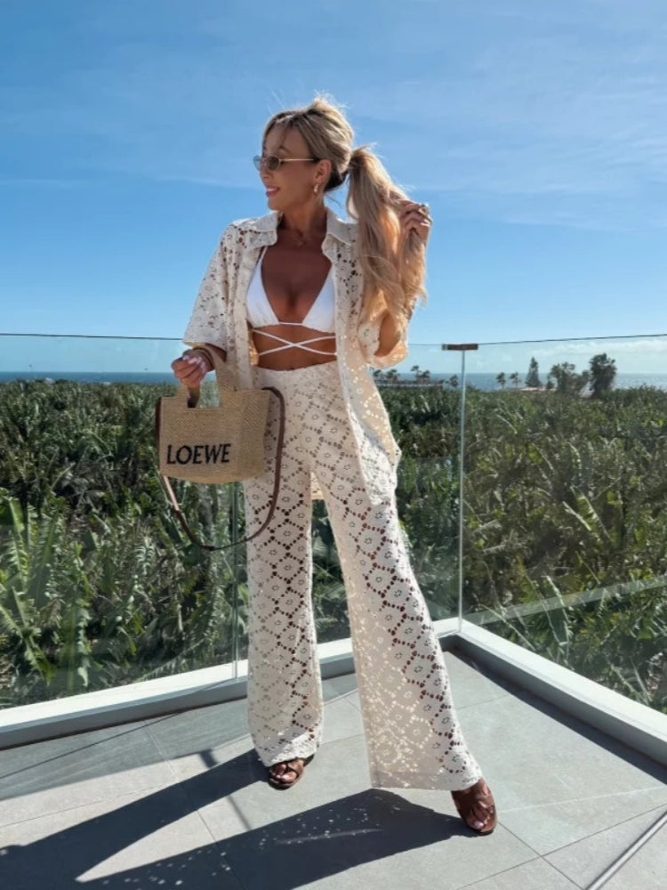 Embroidered Lace Blouse Set
