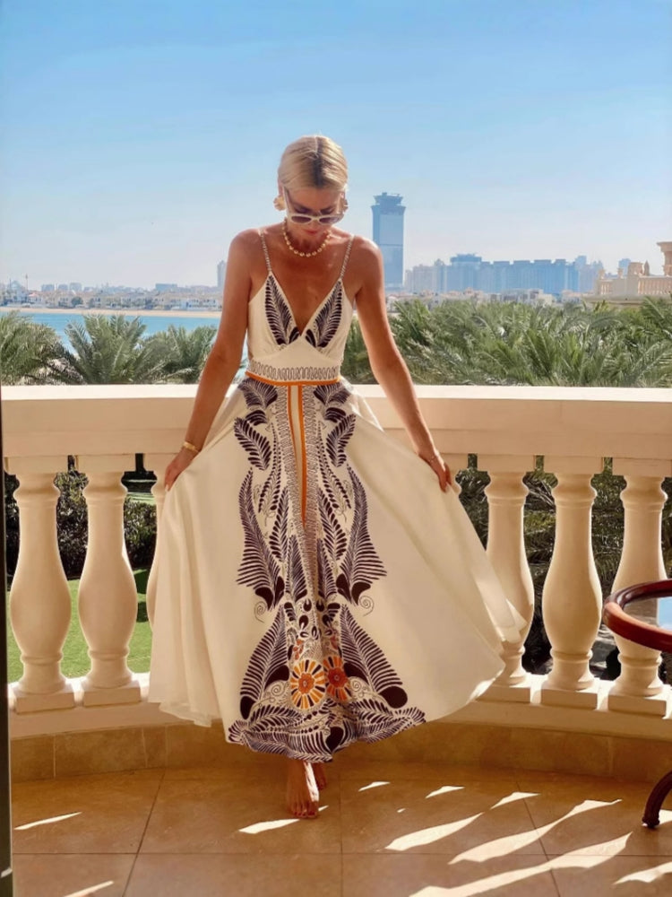 Backless Tie Elegant Print Dress