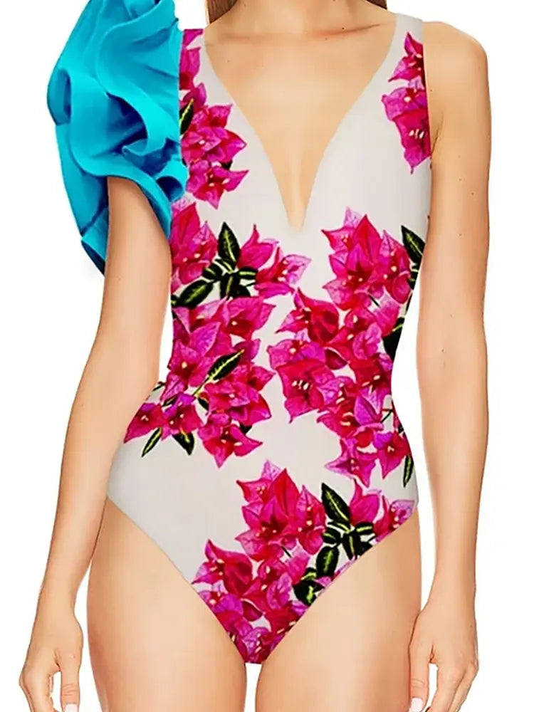 Floral Ruffle One Piece Swimwear Set