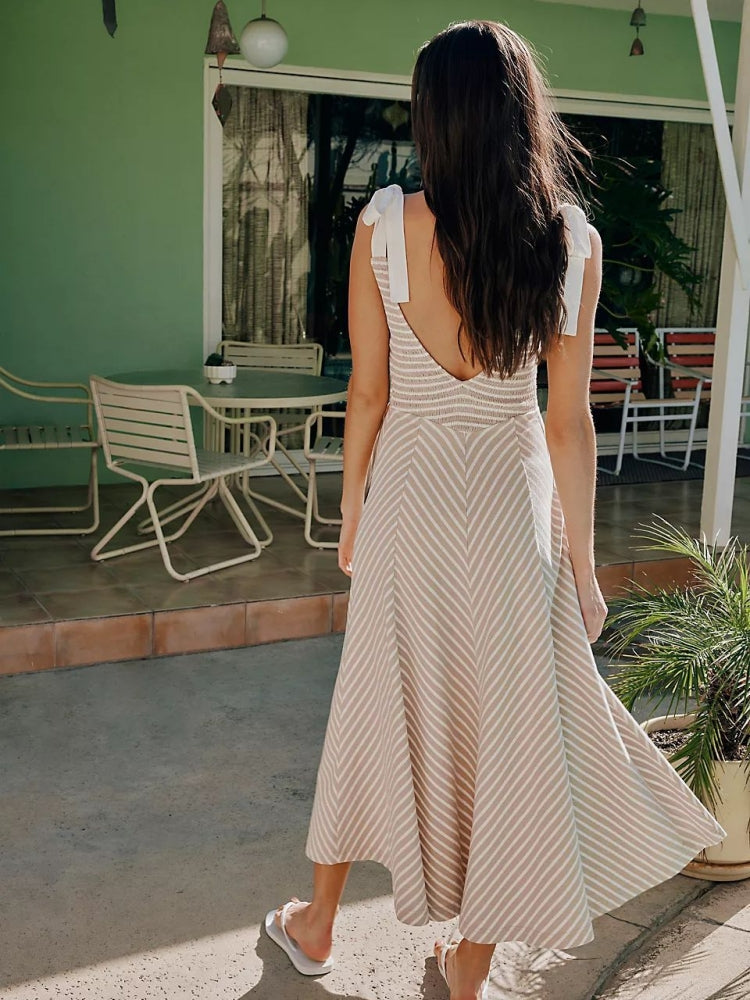 Resort Backless Tie V-neck Dress