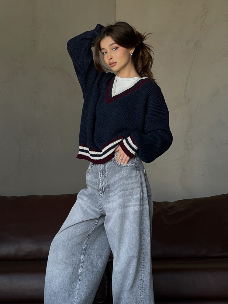 Striped V-Neck Sweater