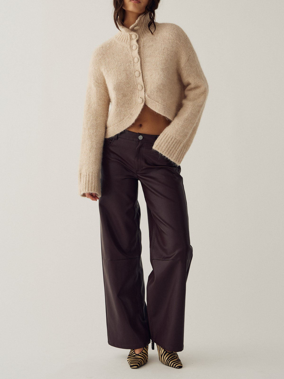 Asymmetric Hem Button Front Cropped Sweater