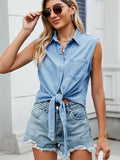 Washed Denim Tie-Front Shirt
