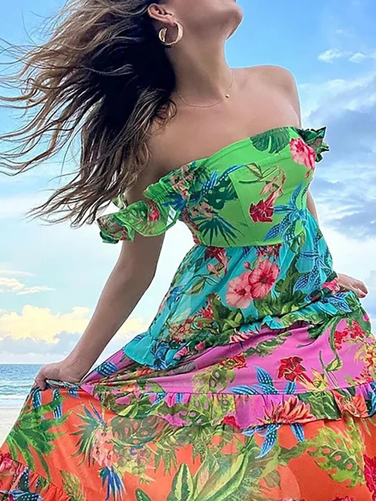 Vacation Print One Piece Swimsuit Set