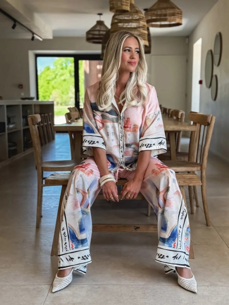 Gradient Print Shirt & Pants Set