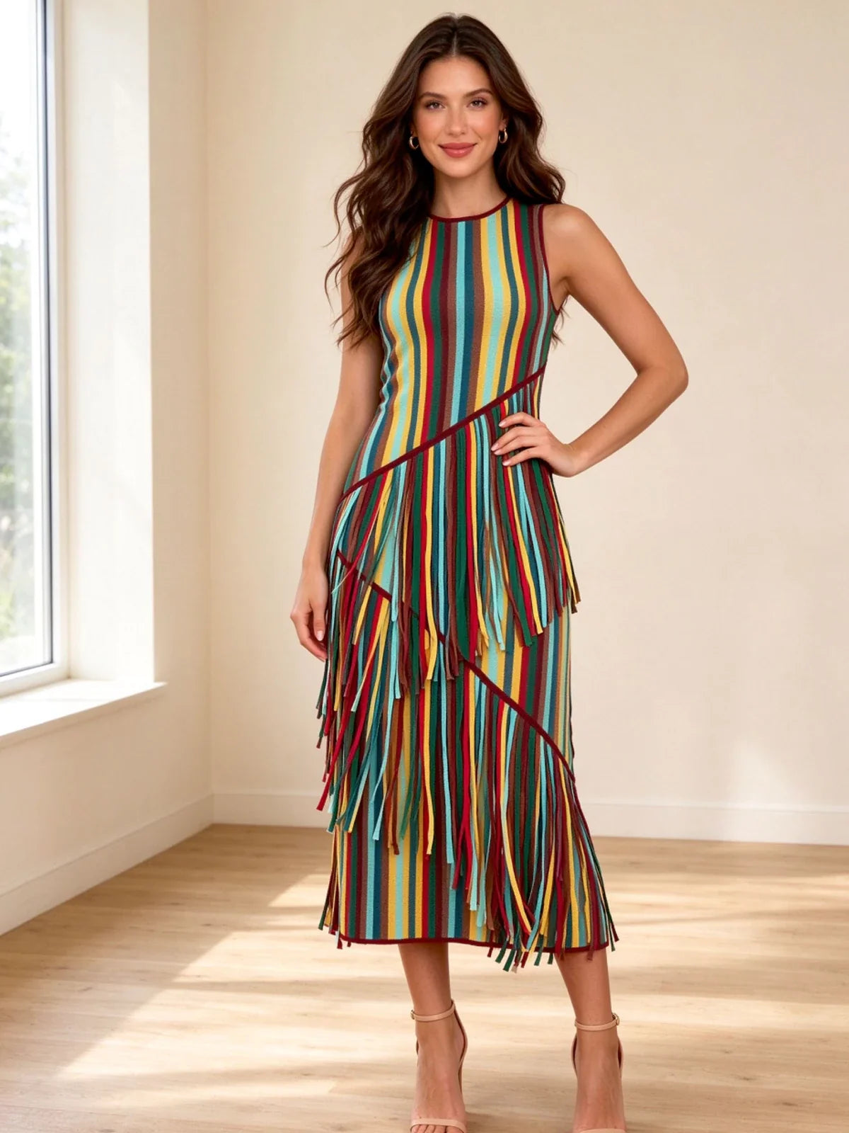 Carnivale Fringe Knit Midi Dress