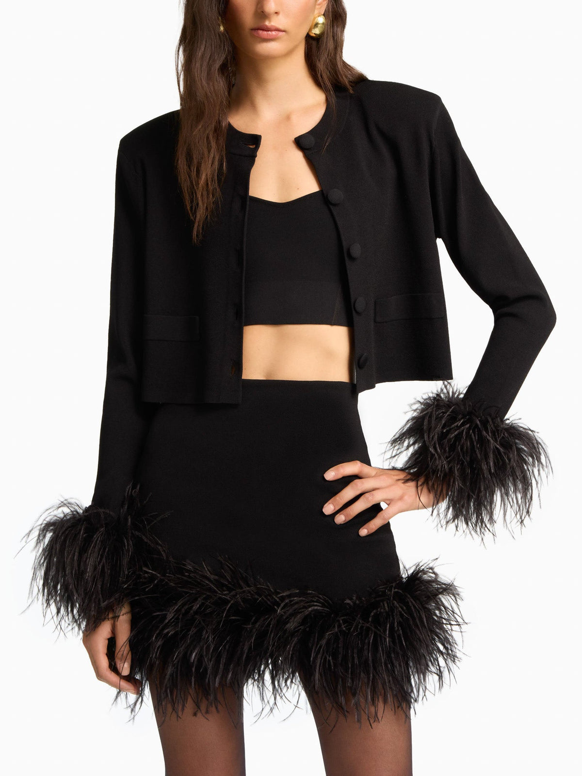Feather Bolero & Mini Skirt Set
