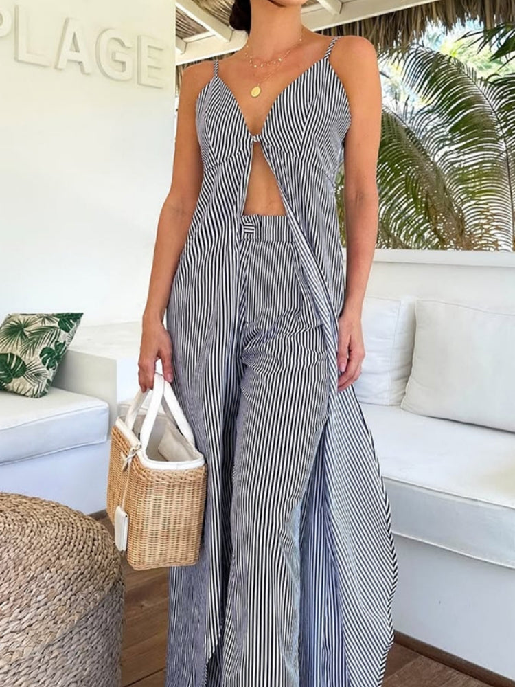 Matching Striped Top & Pants Set