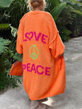 Casual Pocket Large Size Heart Pattern Knit Cardigan