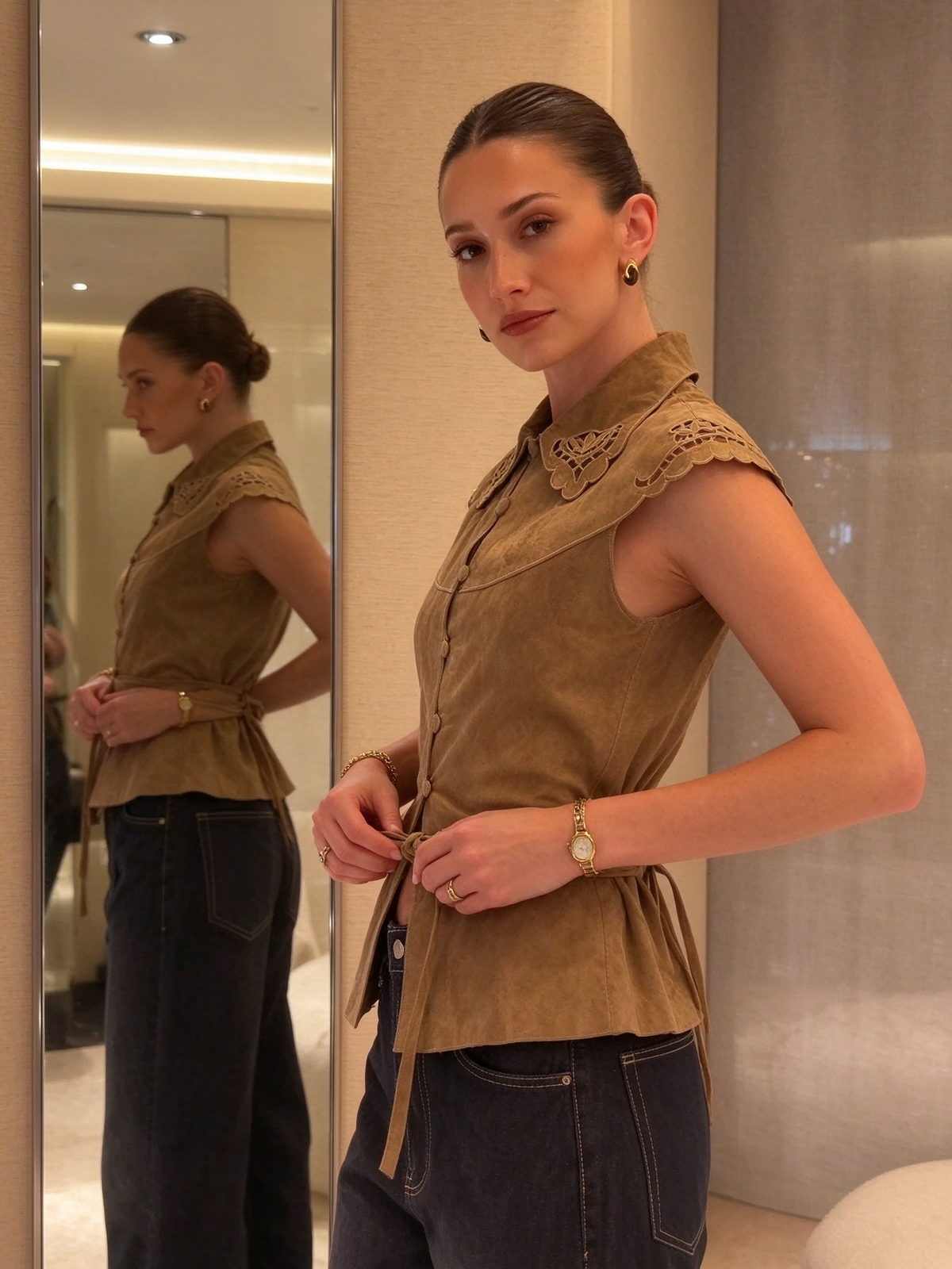 Vintage Cape Collar Suede Top