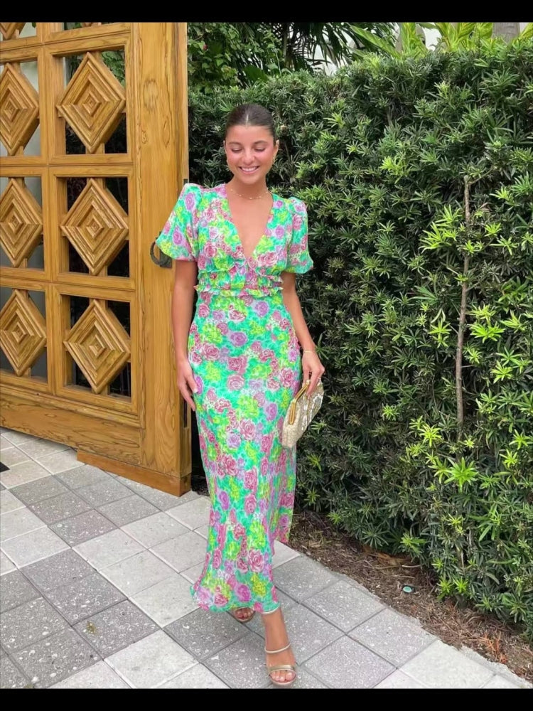 Chic V-Neck Print Dress