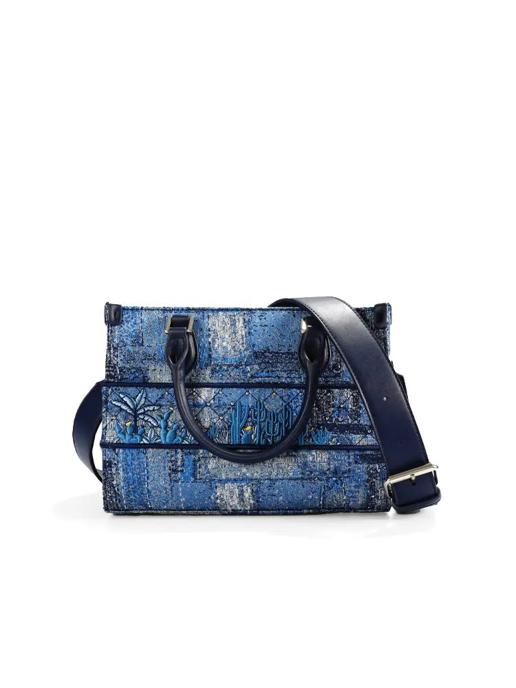 Deep Blue Structured Heavy-Stitch Tote Bag