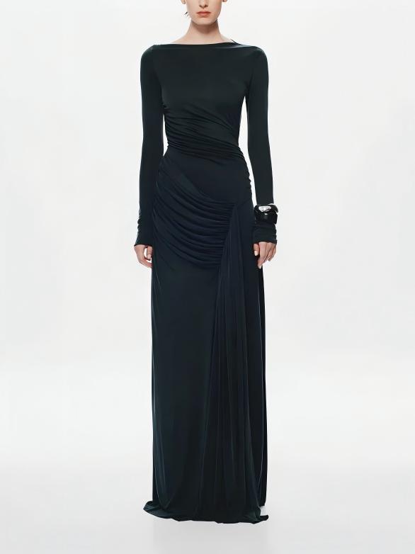 Glacier Asymmetrical Pleats Maxi Dress