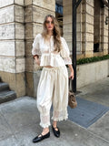 Lace Puff Sleeve Blouse & Cropped Bloomer Pants