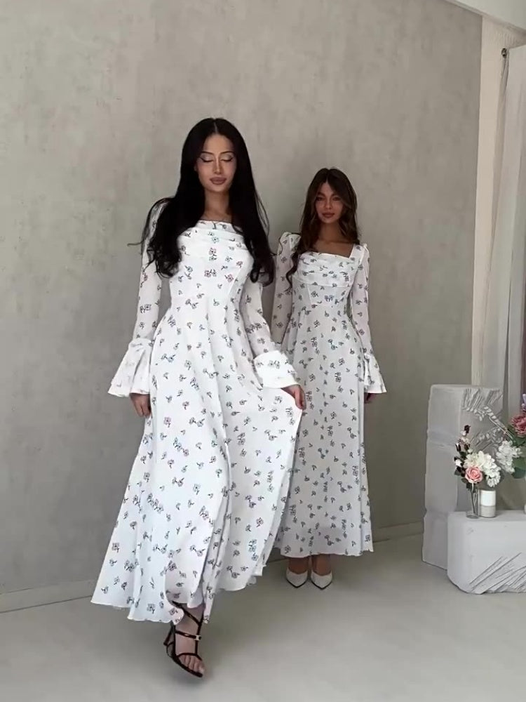 Square Neck Floral Maxi Dress