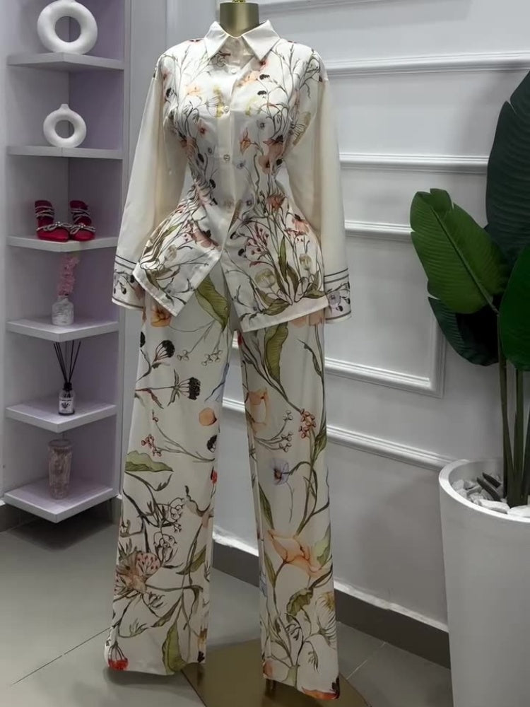 Floral Print Shirt Wide-Leg Set