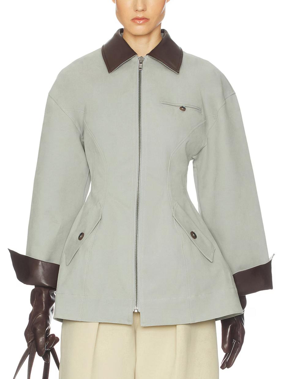 Light Grey Oversized Cropped PU Jacket