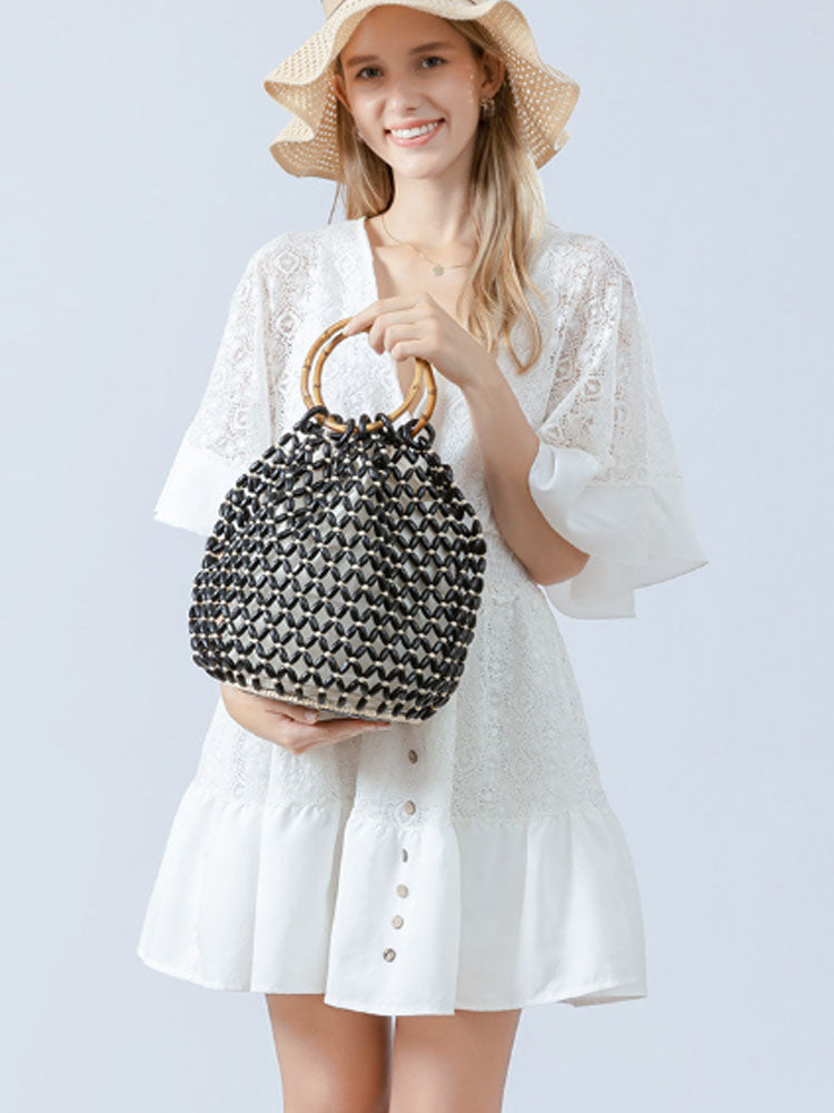 Handcrafted Wooden Bead Barrel Bag