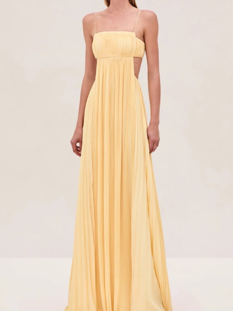 Pleated Backless Slip Dress