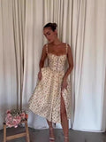 Backless Floral Slit Midi Dress