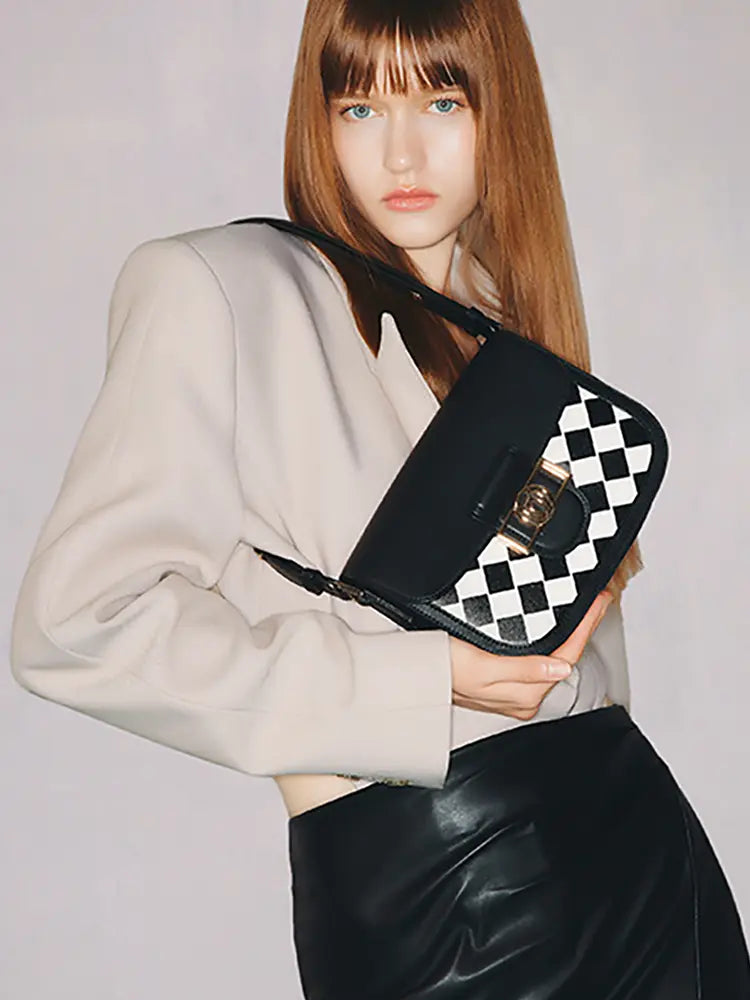 Checkerboard Saddle Crossbody Shoulder Bag