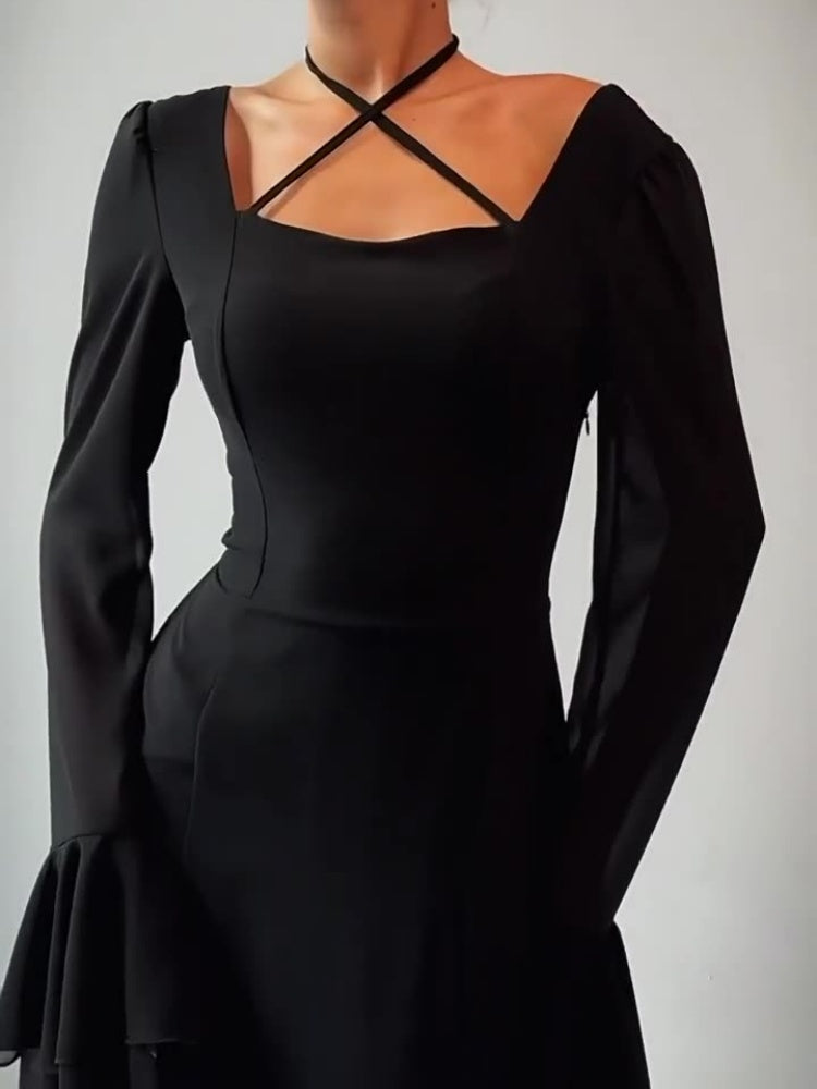 High-Waist Bell Sleeve Maxi Dress