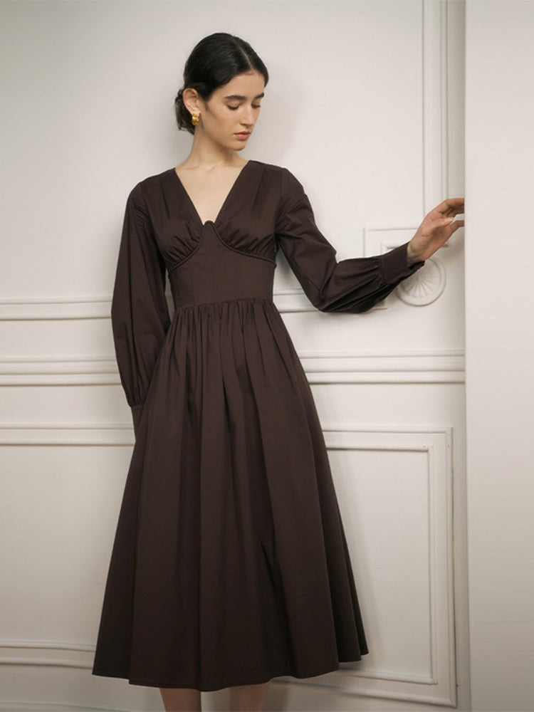 Early Spring V-Neck Waist Midi Dress