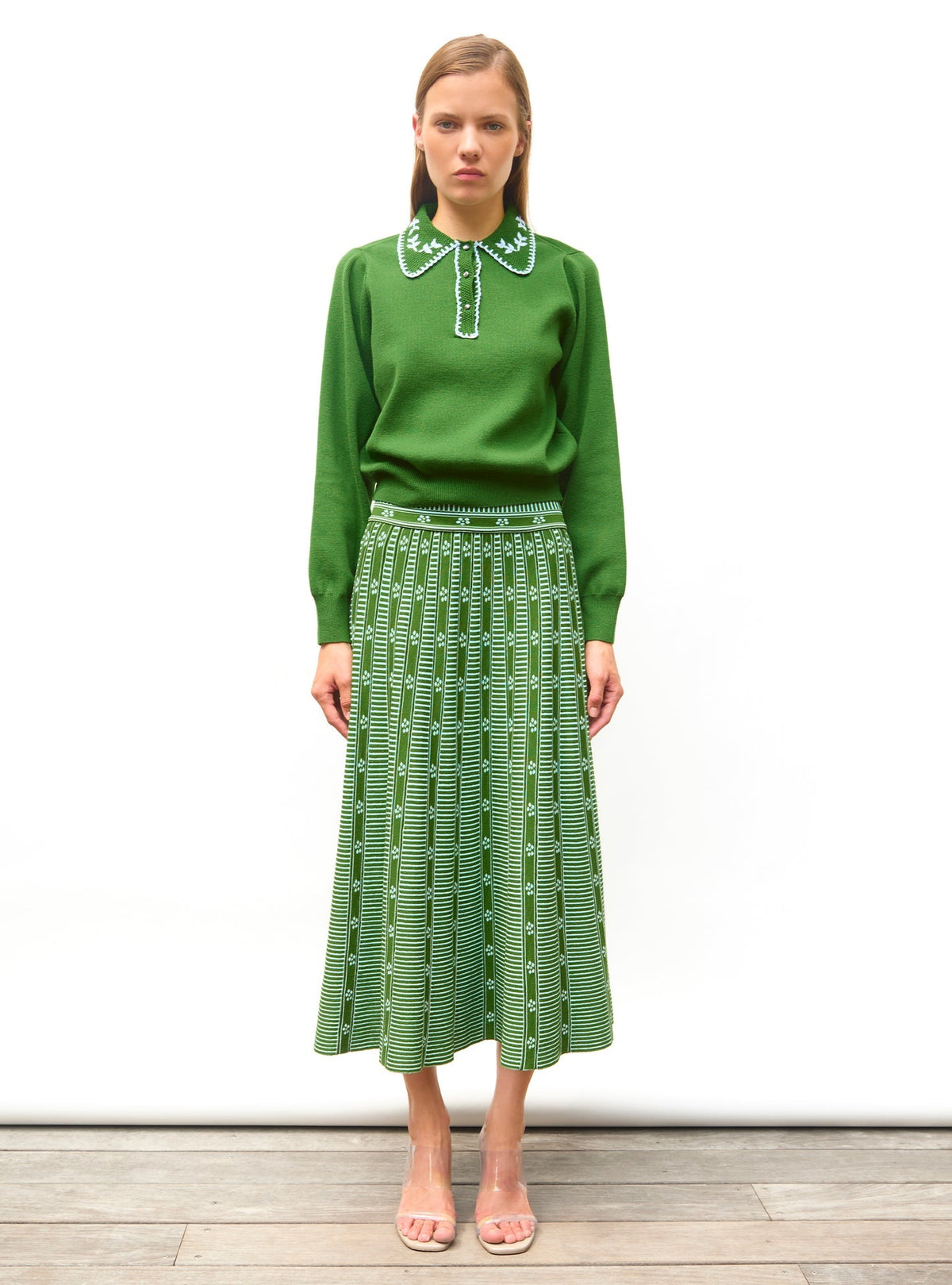 Green Floral Jacquard Skirt