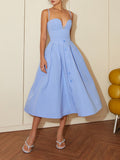 French  Button Inspired  Split Midi Dress
