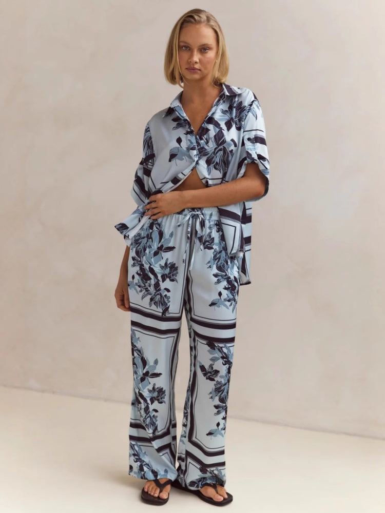 Casual Printed Cardigan Home Set