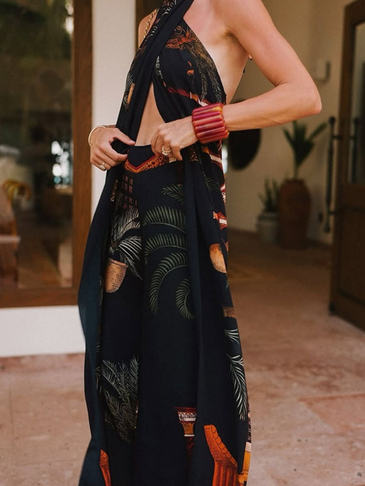 Printed Wide-Leg Two-Piece Set
