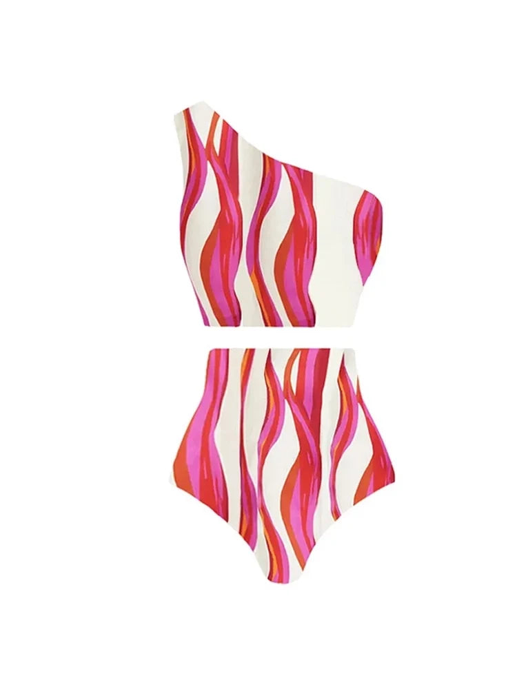 Halter Swimsuit and One Shoulder Bikini