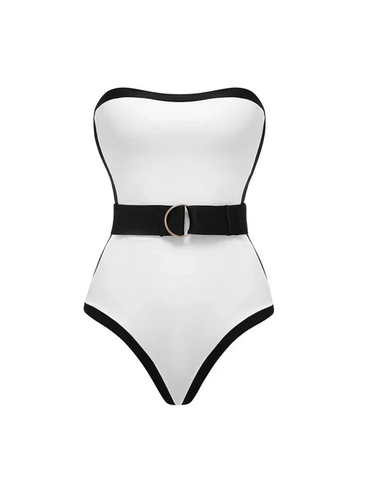 Black White Contrast Luxe Resort Swimsuit