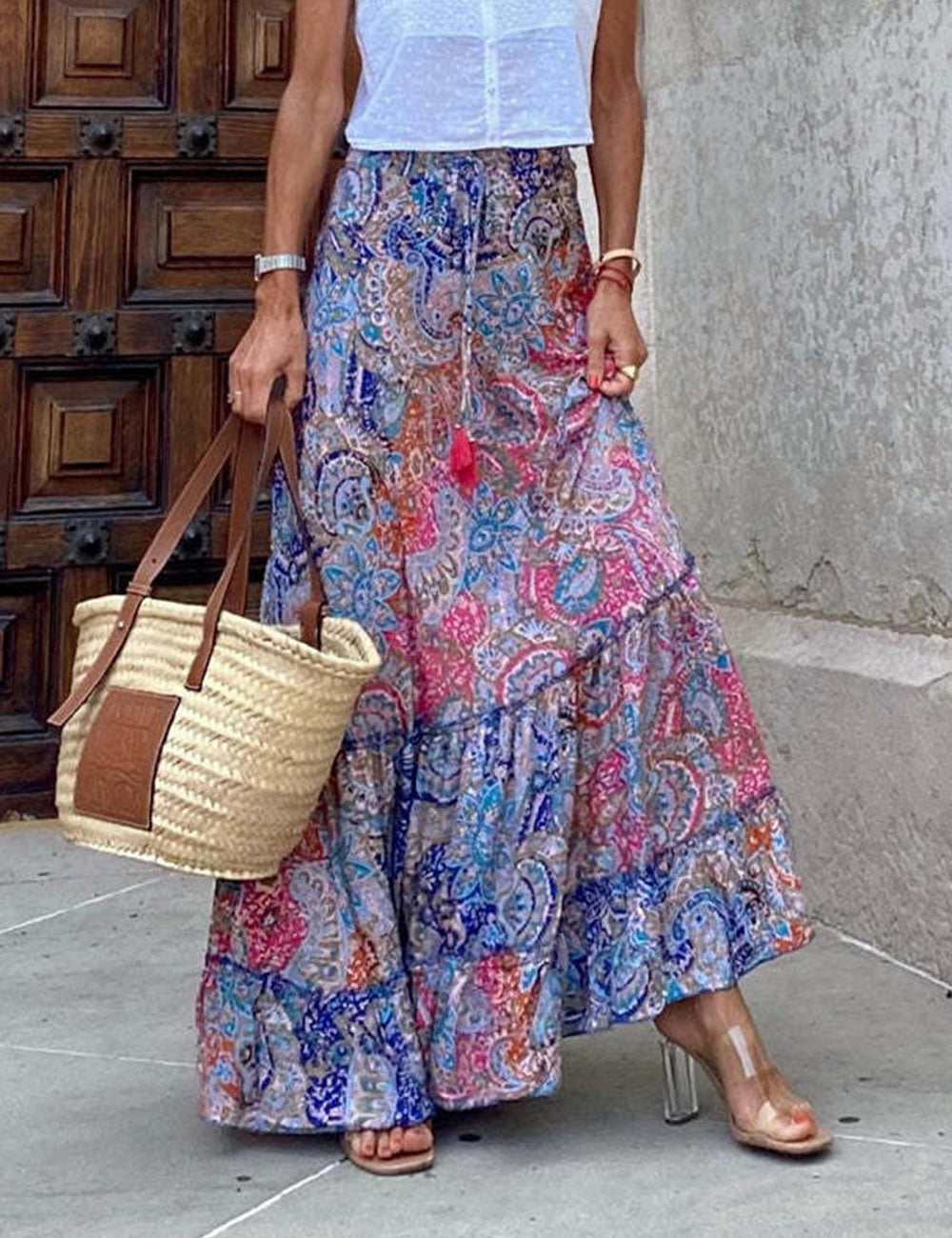 Hippie Gypsy Ruffled Maxi Skirt