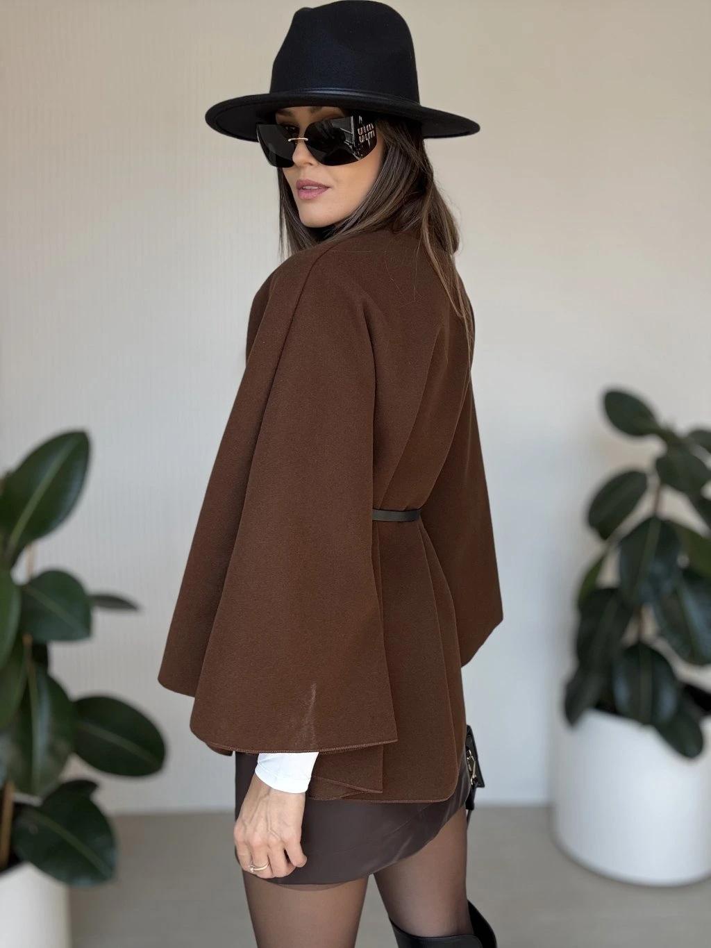 Stand Up Collar Belted Cape Coat