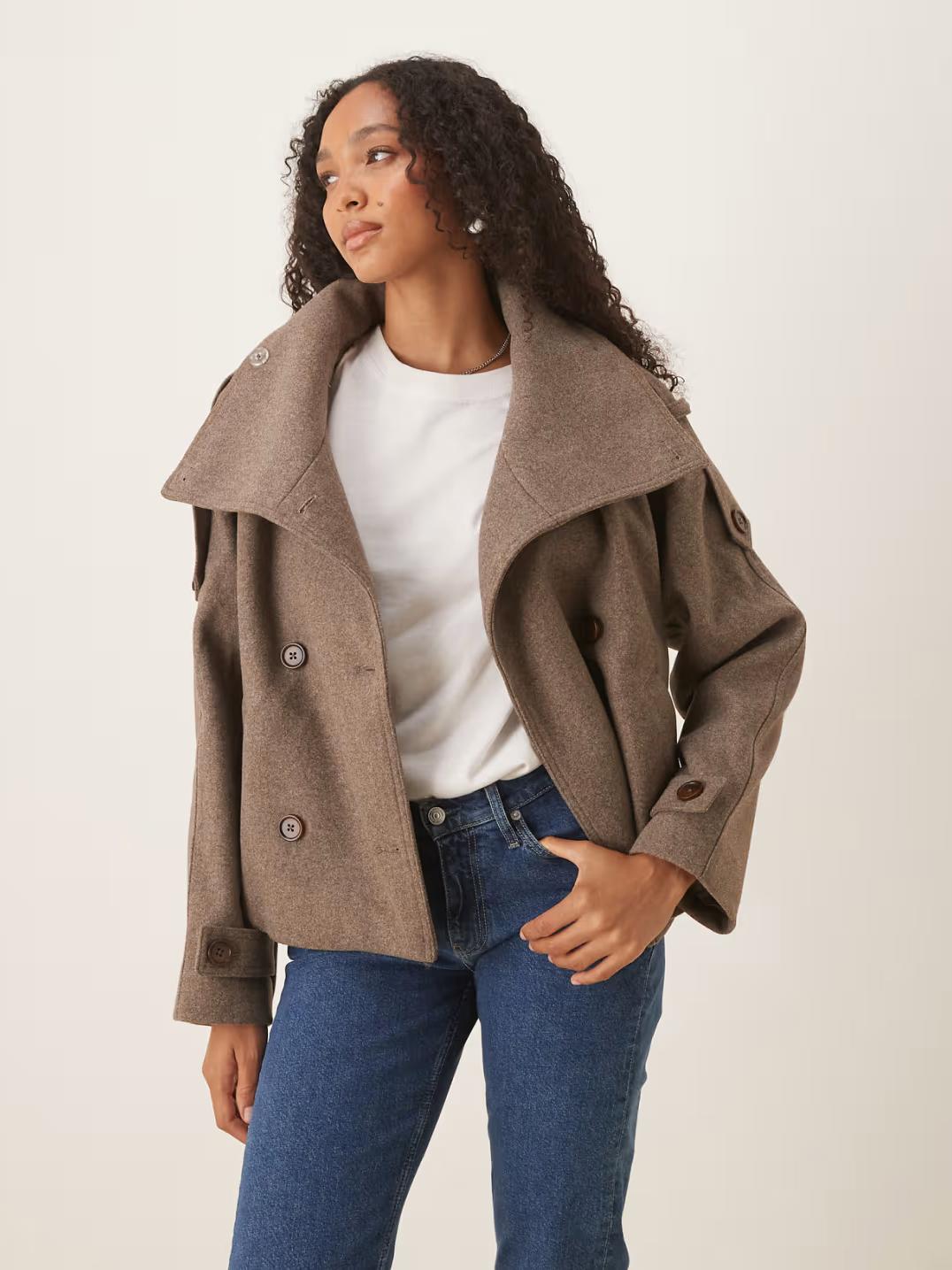 Double Breasted Wool Blend Short Coat