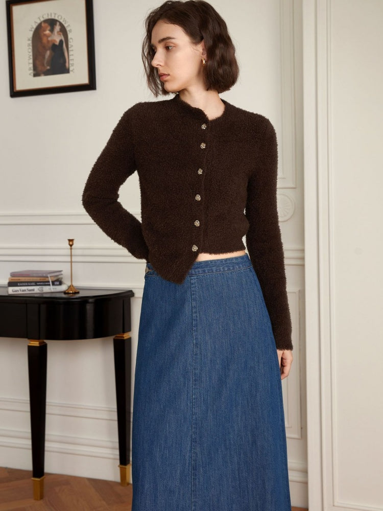High-Waist A-Line Flared Denim Skirt