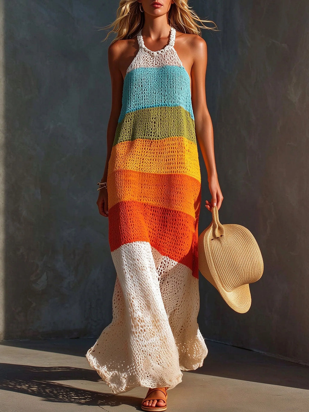 Colorful Halter Stripe Maxi Dress