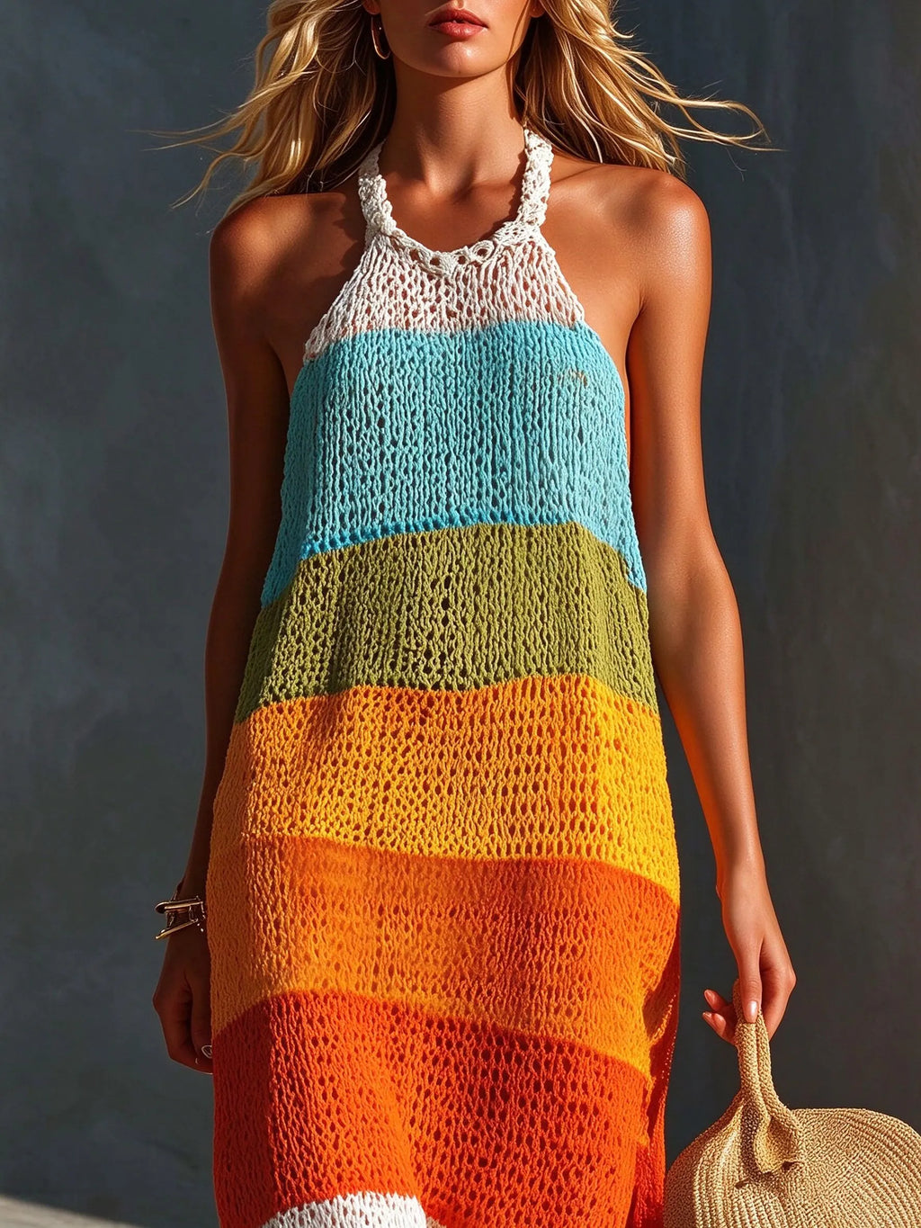 Colorful Halter Stripe Maxi Dress