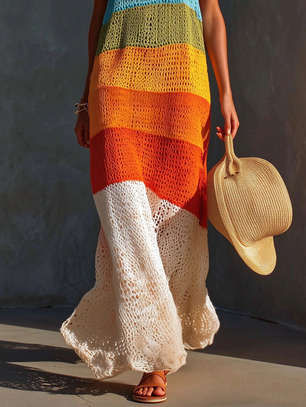 Colorful Halter Stripe Maxi Dress