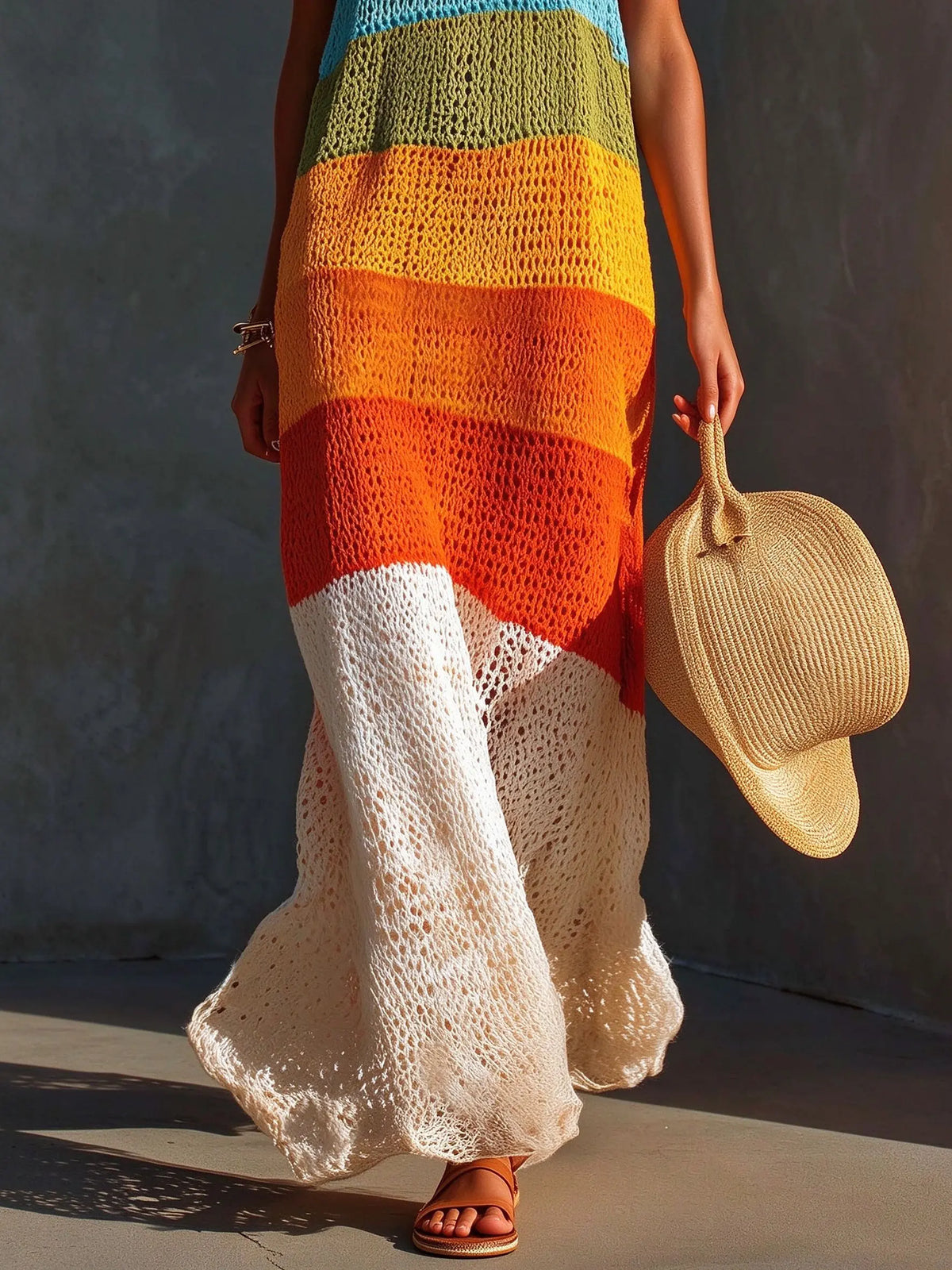 Colorful Halter Stripe Maxi Dress