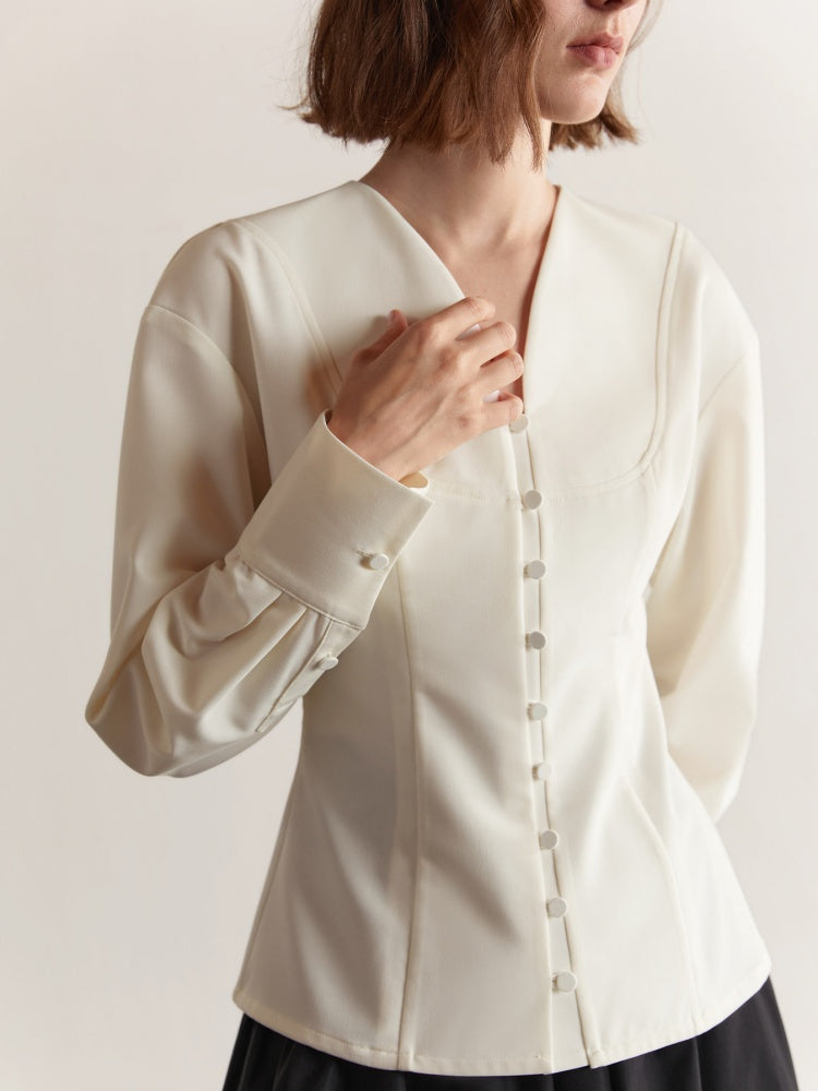 French V-Neck Court-Style Top