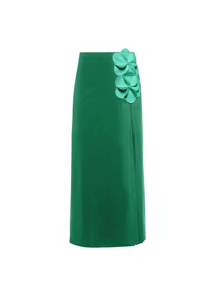 Strapless Green 3D Floral Swimsuit
