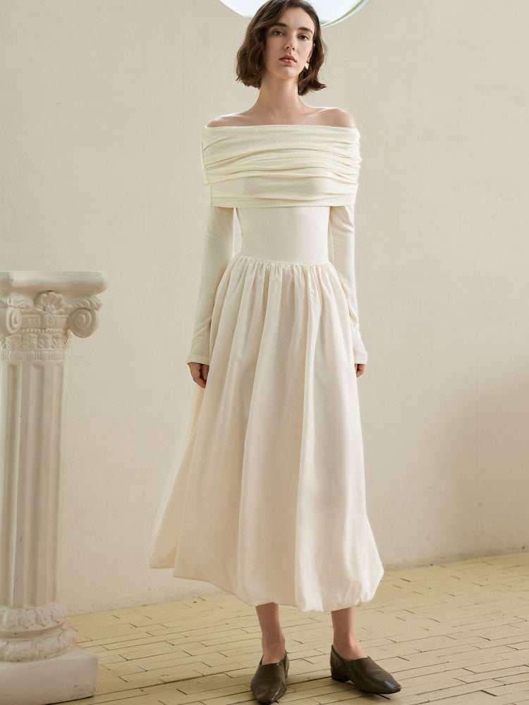 Off-Shoulder Hepburn Style  Midi Dress